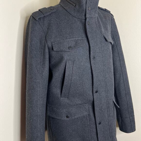 Guess Wool Blend Military Field Jacket Large Mens Coat Quilted Insulated Gray - Picture 6 of 13